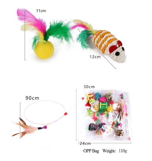 Cat Toy Set for Indoor Cats Variety Pack (Wand, Mouse, Ball & Teaser Toys) 20-Piece Set