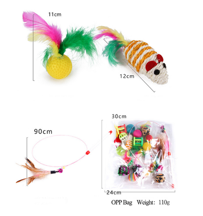 Cat Toy Set for Indoor Cats Variety Pack (Wand, Mouse, Ball & Teaser Toys) 20-Piece Set
