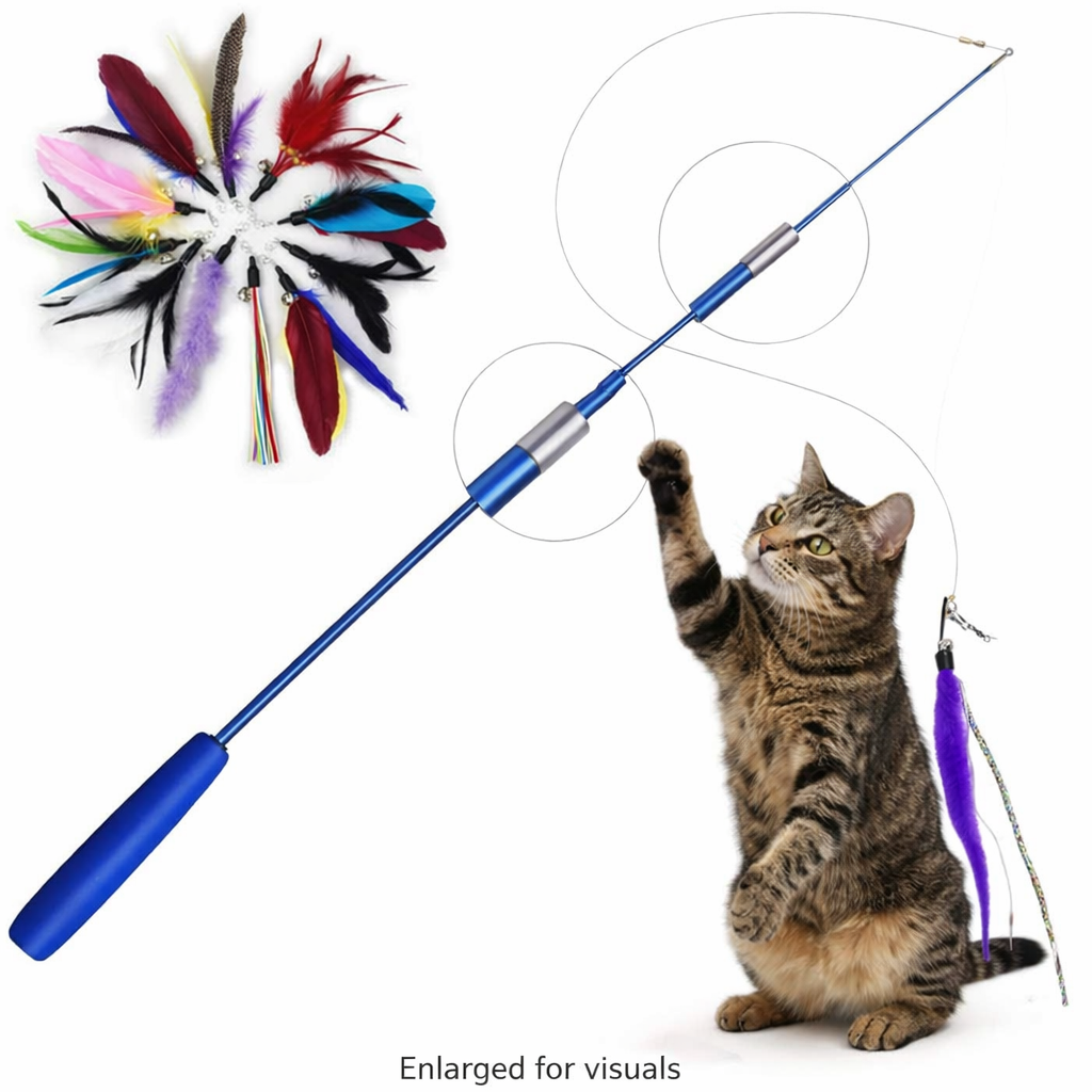 Extendable Cat Teaser Wand Toy for Indoor Cats Exercise & Play