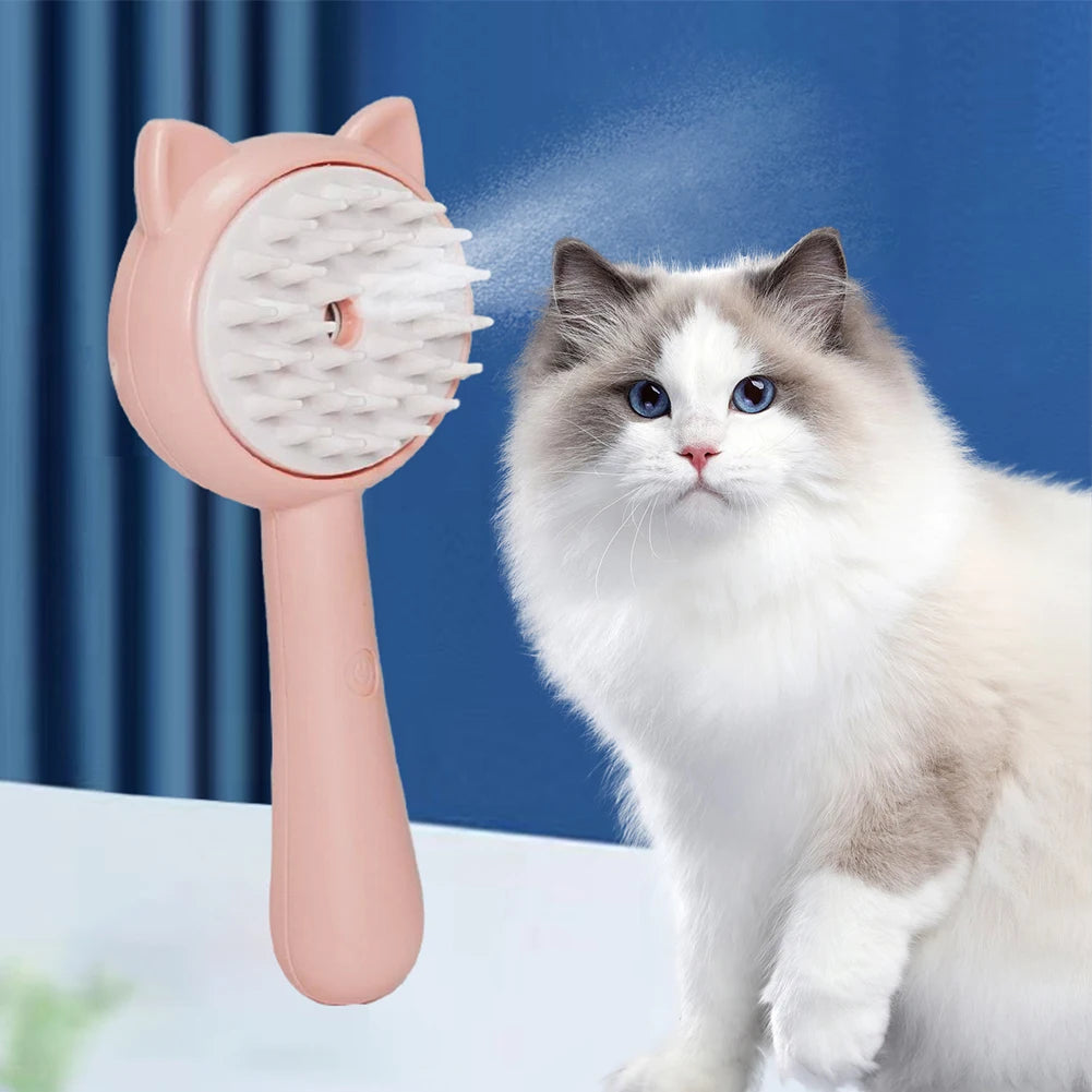 Self Cleaning Cat Grooming Brush with Mist Spray for Shedding & Hair Removal